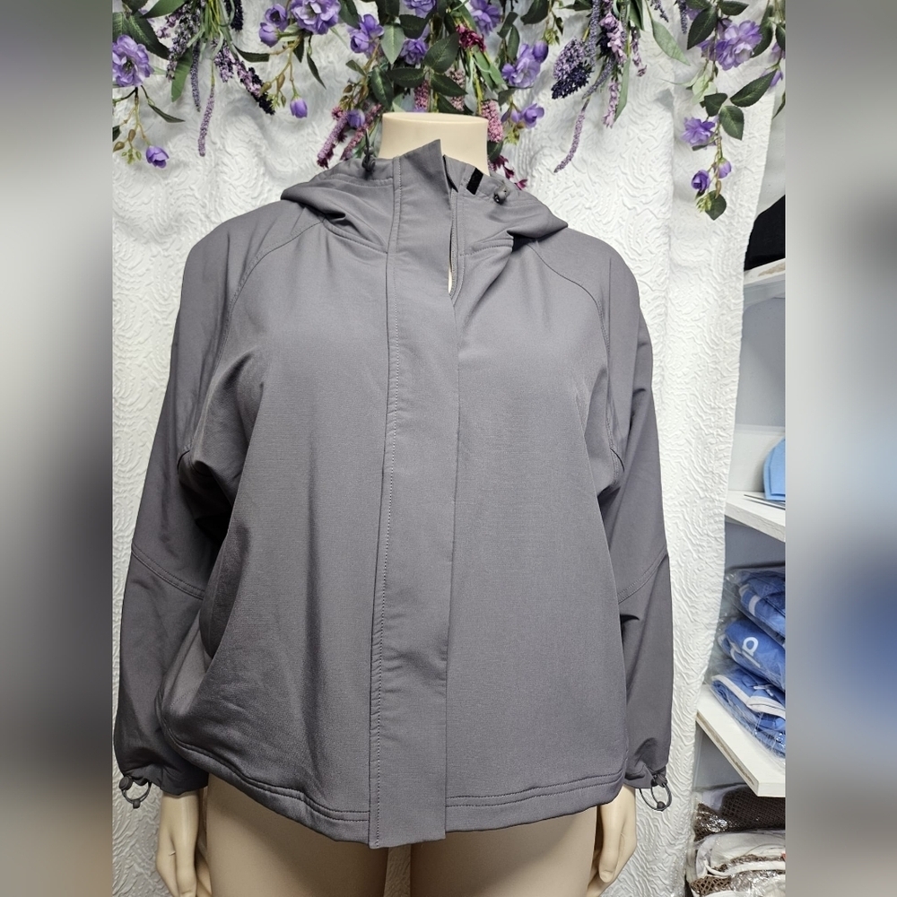 Gray Utility Jacket with Hood and Water-Resistant Finish